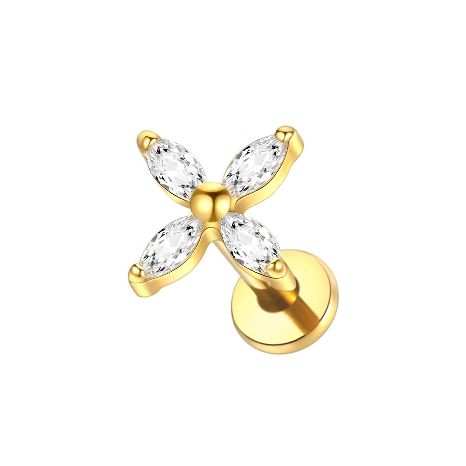1PC G23 Titanium 16G Marquise Lotus CZ Flower Flat Back Stud Labret Tragus Helix Cartilage Conch Earring Piercings Sexy Jewelry