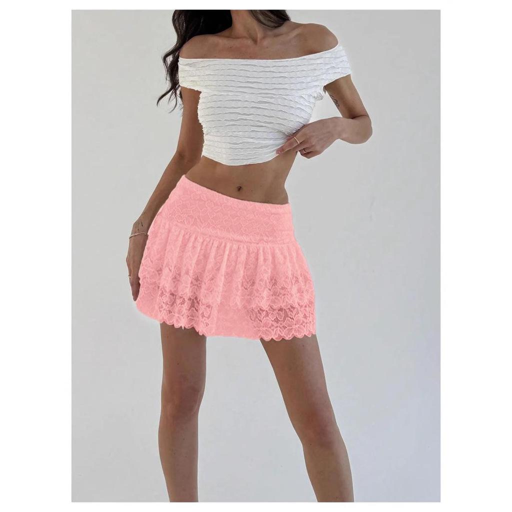 2024 European and American High Waist Lace Patchwork Ballet-Style Short Skirt