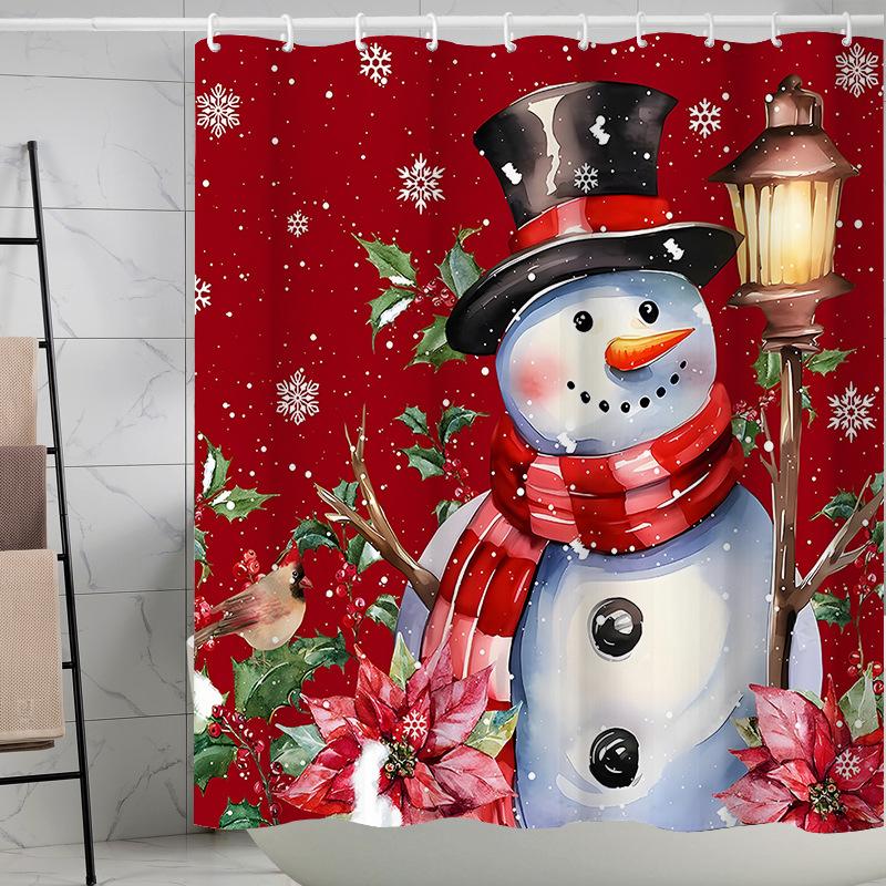 Best-Selling Christmas Digital Print Shower Curtain Waterproof, Includes Plastic C-Shaped Hooks