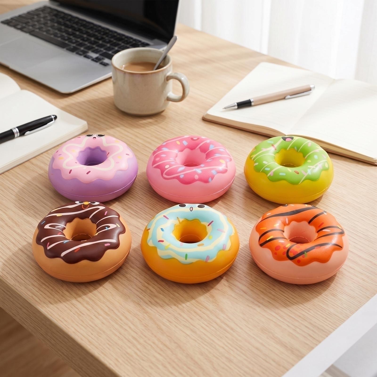 

6PC Donut Squeeze Toy Set Soft Squishy Sensory Stress Relief Toys for Kids and Adults Slow Rising PU Foam Assorted Designs One Size