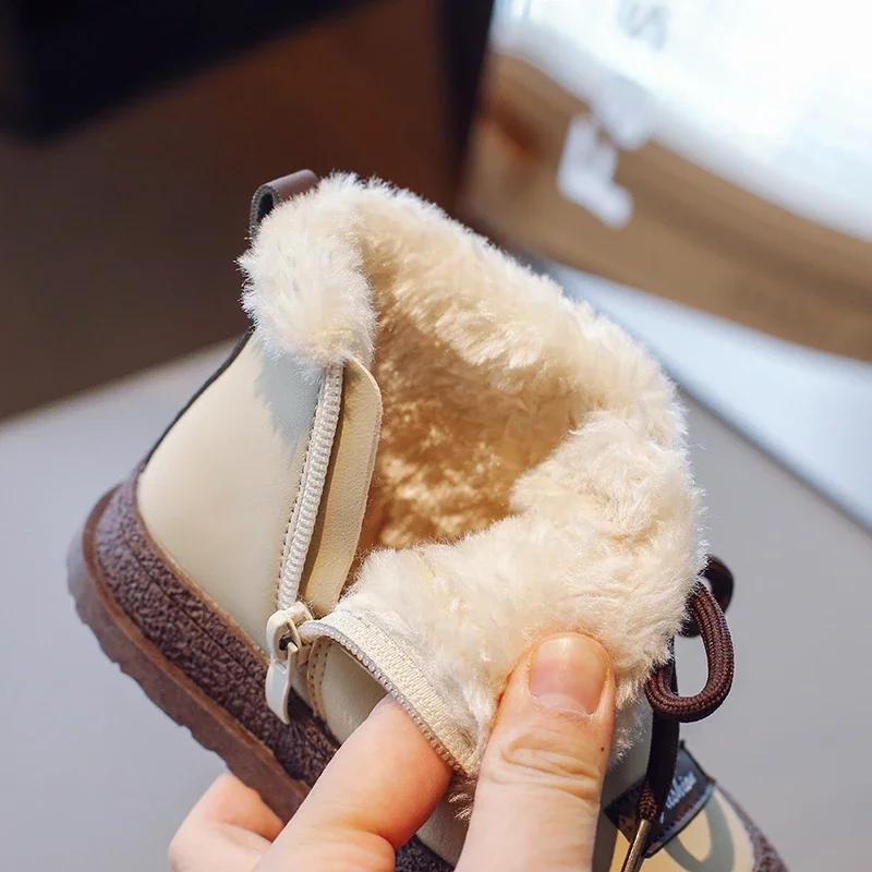 Dětské sněhule Nové sametové zesílené chlapecké a dívčí bavlněné boty Dětské protiskluzové vysoké boty Roztomilé voděodolné bavlněné boty
