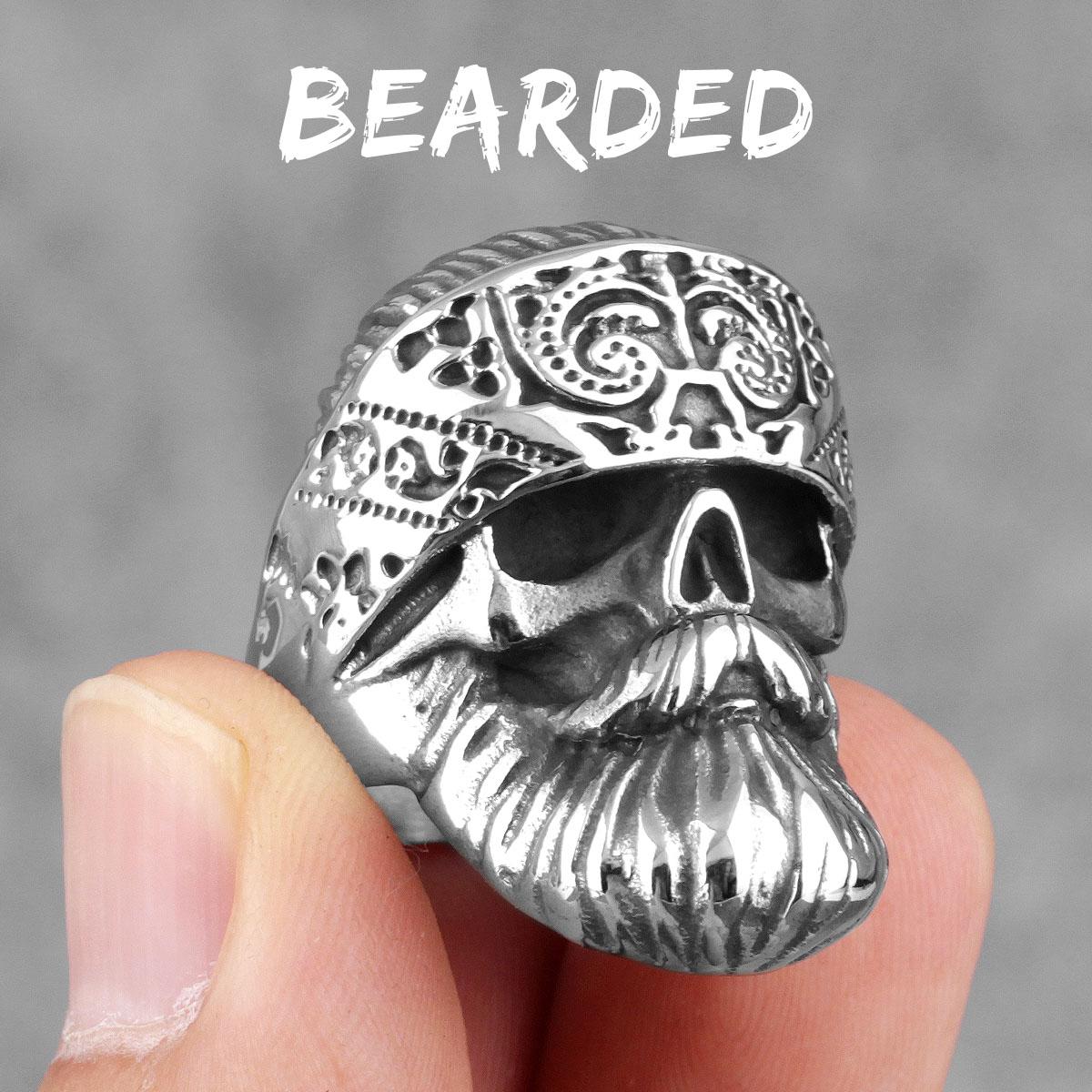 

Big Beard Hippie Skull Stainless Steel Mens Rings Punk Hip Hop Cool for Male Boyfriend Biker Jewelry Creativity Gift Wholesale 8