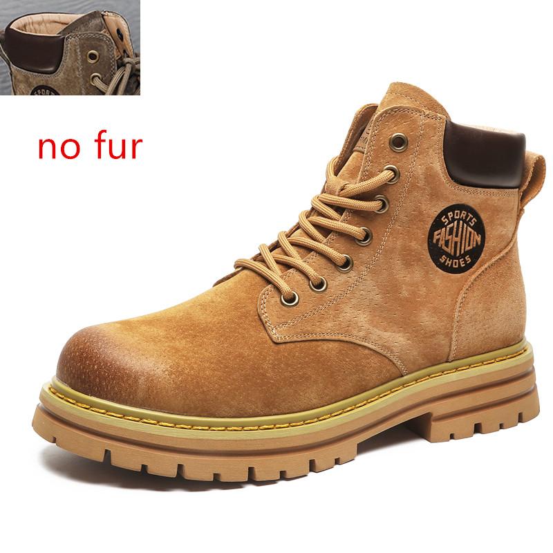 FashionMen Motorcycle Leather Boots Lace Up British Style High Top Shoes Walking Casual Platform Plush Warm Winter Boots Bota Masculina