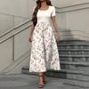Women's Fashion Casual Short Sleeve Round Neck Splicing Floral Print Elegant Temperament Dress