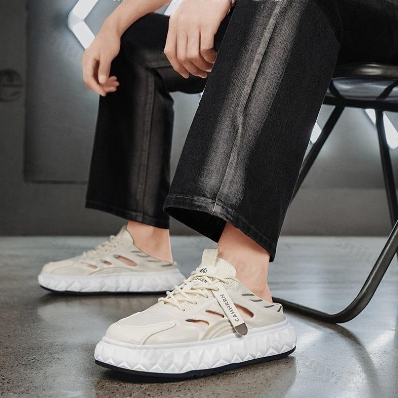 Fashion Fashion Trend Casual Thick Soled Half Draggers for Men 2025 Summer Mesh Hollow Breathable Versatile Comfortable Chunky Slippers