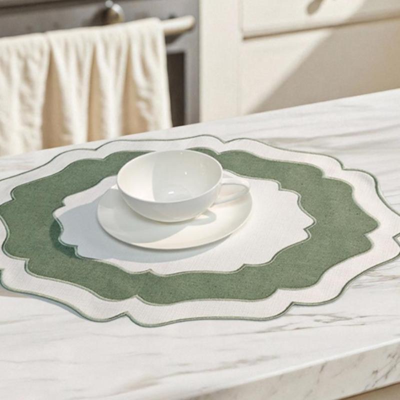 Tovaglietta in Lino texturizzata a Festoni Lavabile in Lavatrice Senza Pieghe Tappetino per Tavola da Pranzo per Uso Domestico in Fattoria