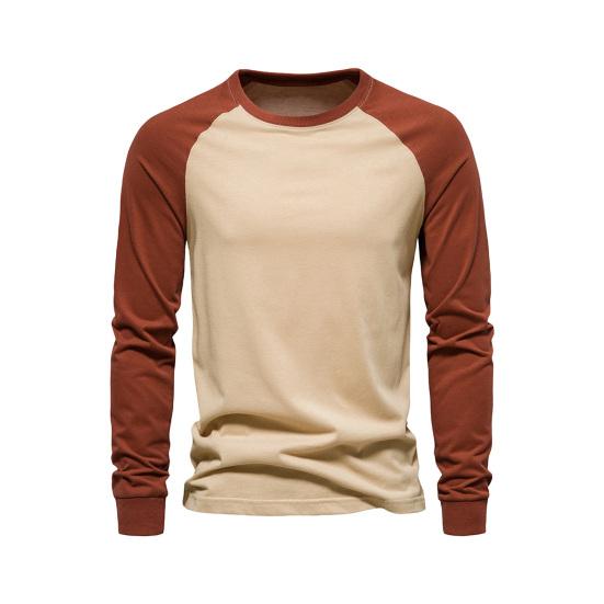 Autumn Winter Men Bottoming Top Slim Fit Raglan Sleeve Patchwork O Neck Pullover Stretchy Long Sleeves Mid Length Fitness Exercise Daily Wear Shirt