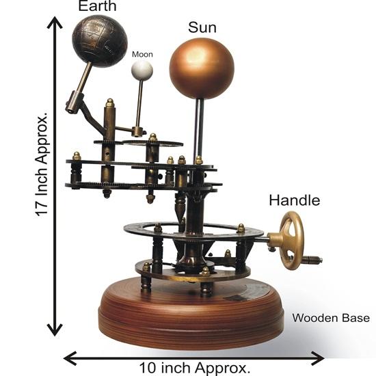 Orrery aus Messing, 43,18 cm, mechanisches Retro-Modell des Sonnensystems, nautische Sonne, Erde und Mond, Orrery mit Holzsockel