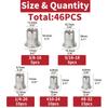 46pcs SAE  Nuts UNC Nutserts Rivnut Assortment Kit, 304 Stainless Steel Flat  Insert Nut Assort #8-32#10-24 1/4"-20 3/8