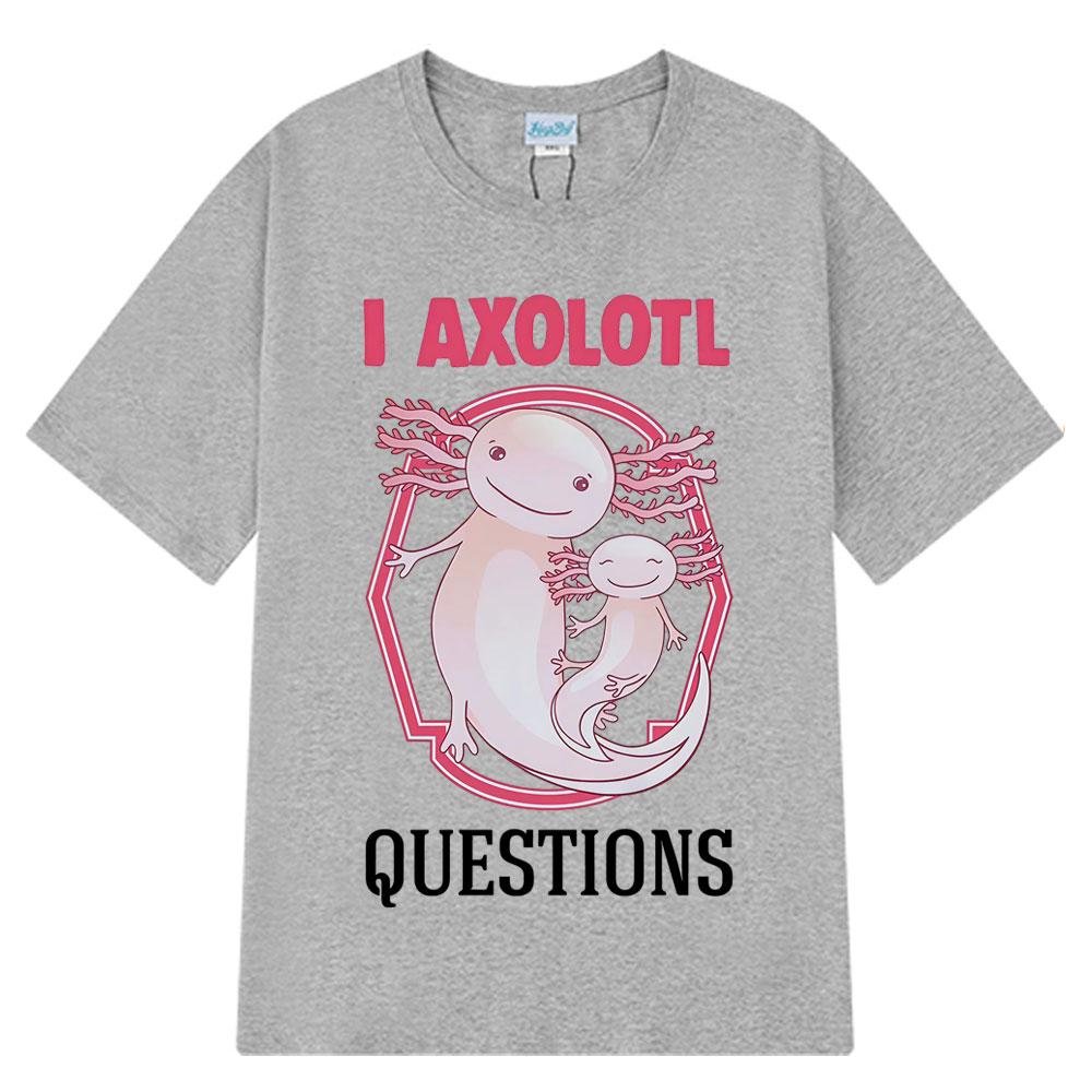Ich stelle viele Axolotl-Fragen Retro Lustig Sommer Locker Lässig Hip-hop T-Shirt Übergroß Harajuku Herren Damen T-Shirts Streetwear