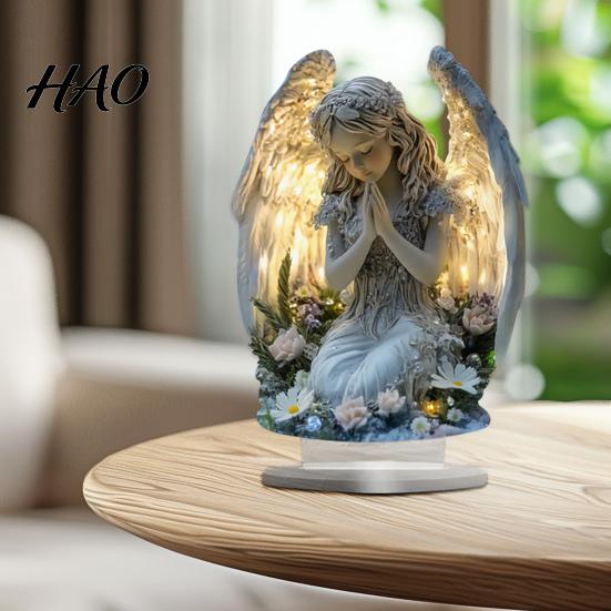 Home Decor Nativity Sign 2D Acrylic Jesus Ornament Angel Wing Table with Base Office Desktop Bookshelf Religious Christmas Decoration Multifunctional