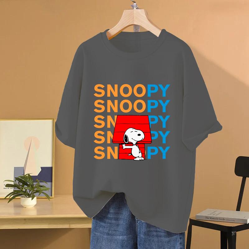 Snoopy Cartoon Anime Women T-shirt Summer Short Sleeve 100% Cotton Women Tee Shirts Tops 2025 New Fashion Couple Clothes