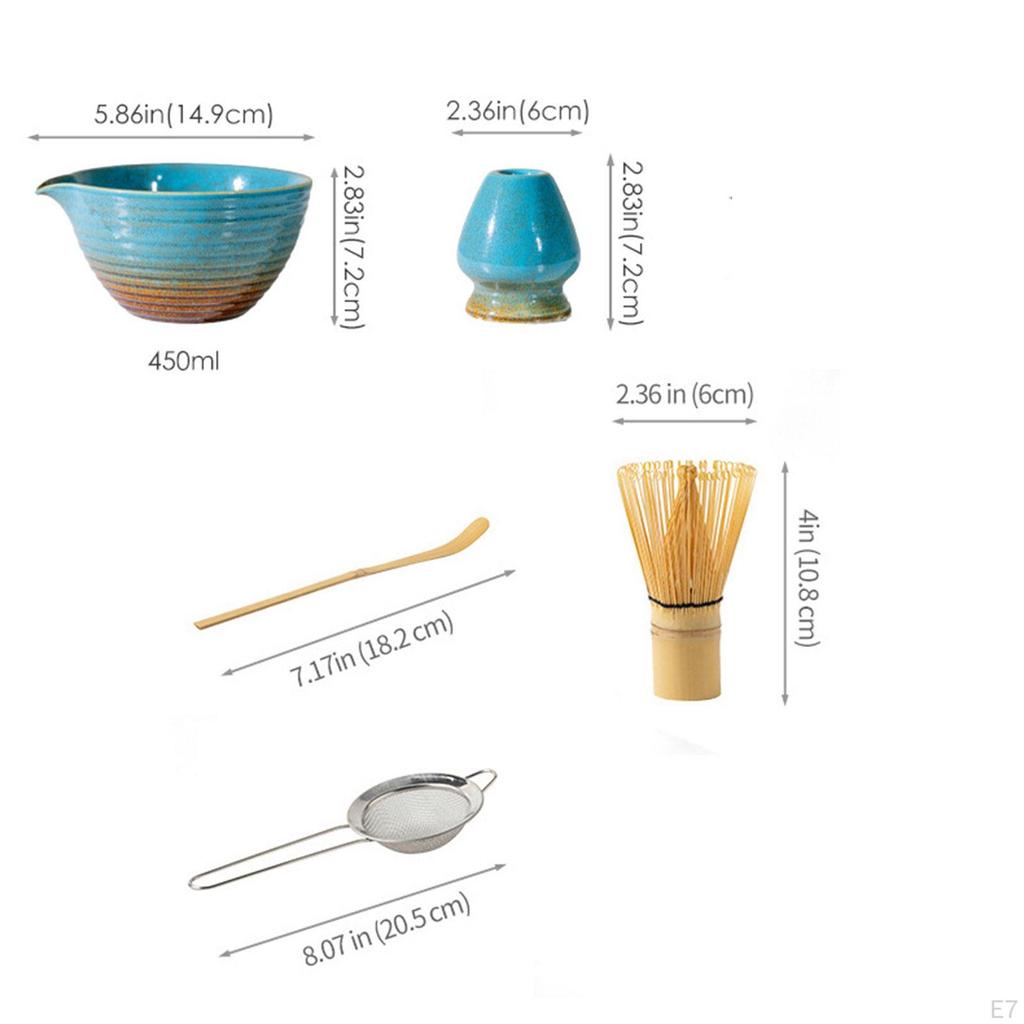 5-teiliges Matcha-Set: Schale mit Ausguss, handgefertigter Schneebesenhalter, japanisches Set