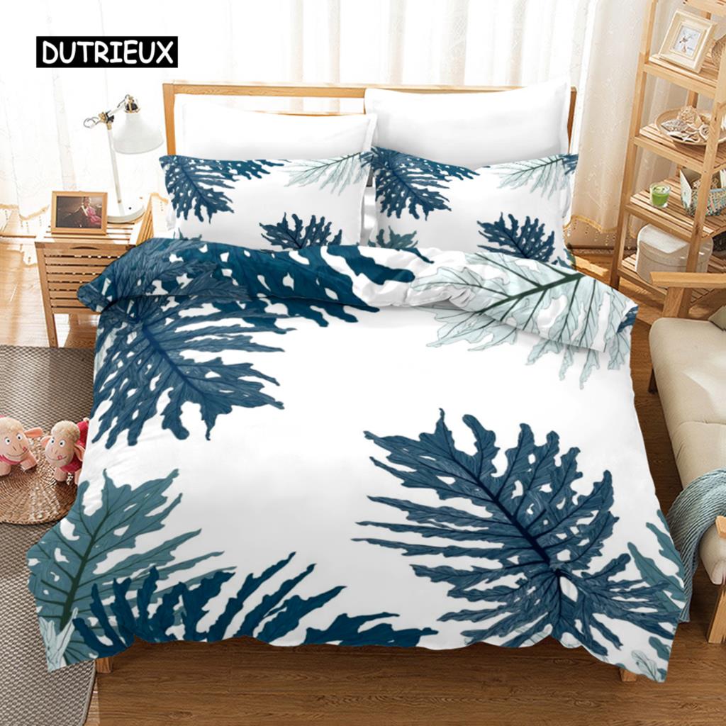 Bettbezug-Set mit Blumenmuster, tropisches Bettwäsche-Set mit Blumenmuster, tropische Blumen und Blätter für Kinder und Teenager, Polyester, Doppelbett, Queensize-Bett, Kingsize-Bettbezug