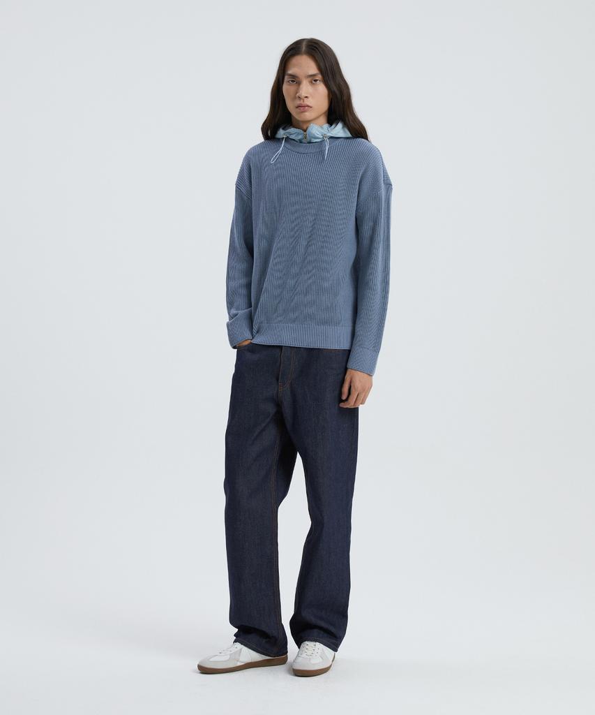KNITTED Soft Cotton Drop Shoulder Waffle Knit Stone Blue