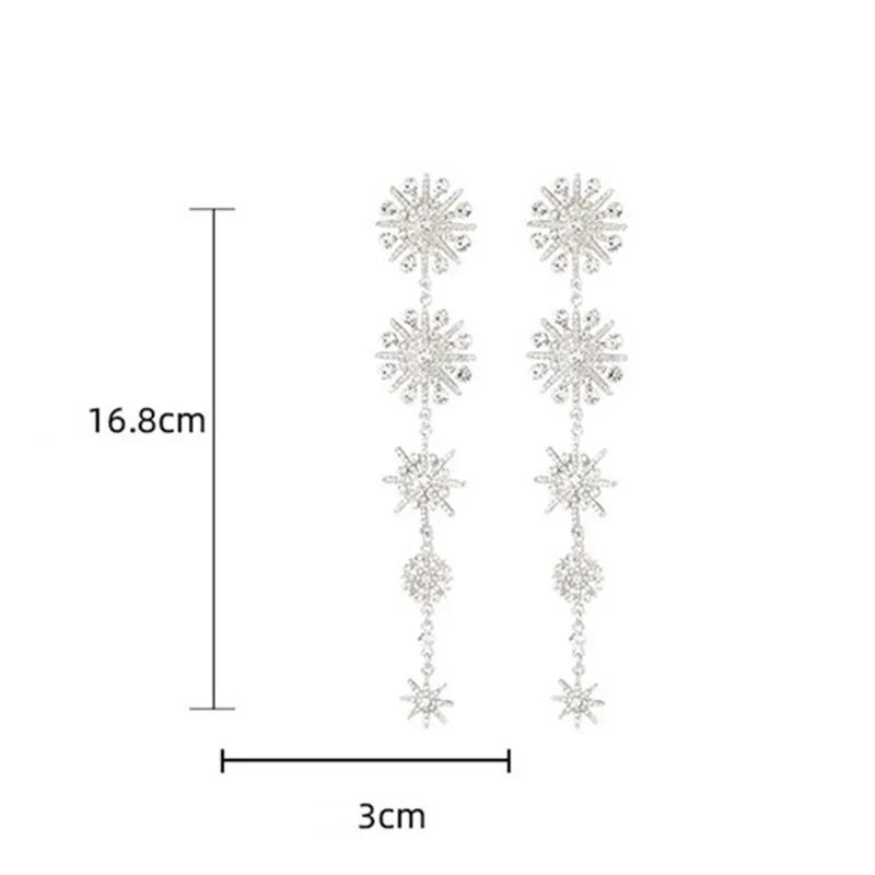 Shine Snowflake Rhinestone Drop Earrings for Women Long Tassel Star Crystal Earrings Weddings Engagement Zircon Gift