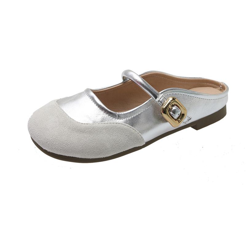 Soft-soled Mary Jane shoes round head shallow mouth Spring commuting versatile word with flat bottom half slippers women's comfort