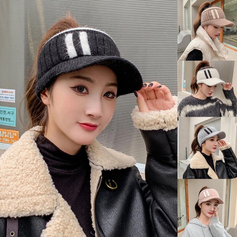 Fashion Handmade Knit Cap Winter Outdoor Women Girl Warm Keeping Cap Empty Top Wool Hat Color Matching Duck Tongue Hat