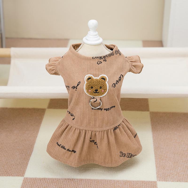 Pet Clothing Dog Dress Spring/Summer Bear Pattern Cute Teddy Small Dog Princess Dress Pet Clothing Chihuahua Skirt