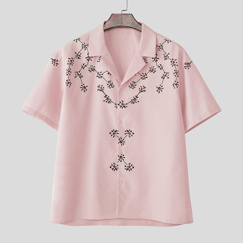 

INCERUN Men s Summer Collared Button Up Printed Casual Shirts Tops Streetwear 3XL розовый