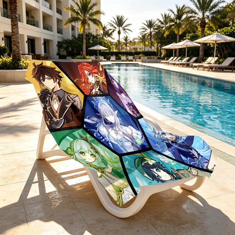 Genshin Impact Print Beach Towel Design, Soft, Lightweight. for Home Bathroom, Spa, Pool, Yoga, Surfing, Camping, Gift for Family, Friend