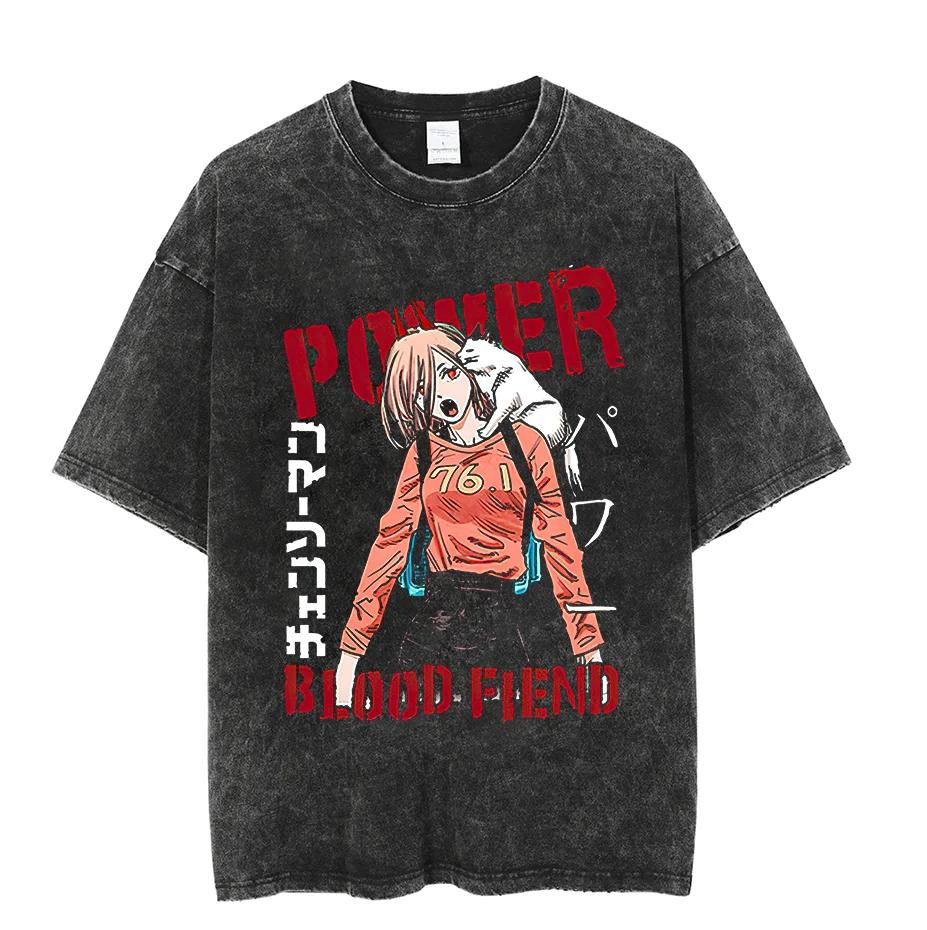 

Fashion Summer Chainsaw Man Vintage T-shirt Streetwear Anime Print T-shirt Oversize T Shirt Loose Men Washed Black Tees Tops M