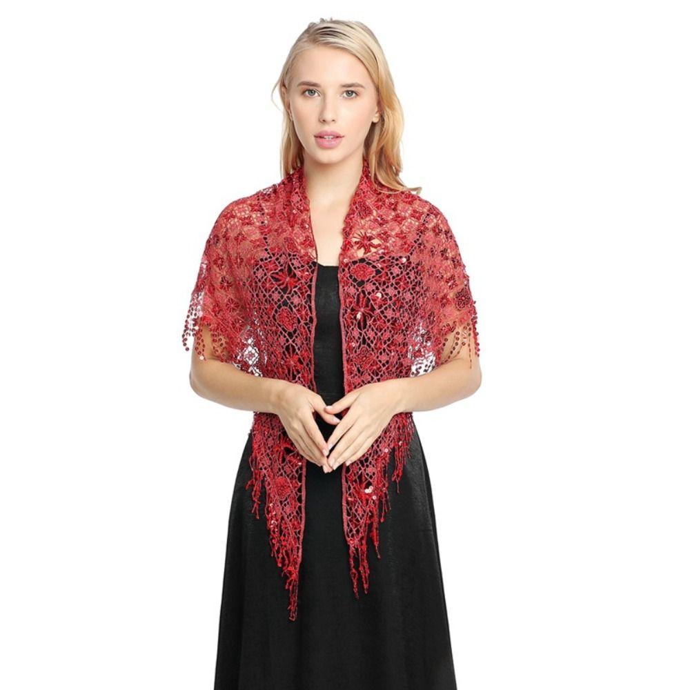 Capes Sequins Tassel Shawls Tassels Belly Dancing Scarf Practice Triangle Shawl  For Women