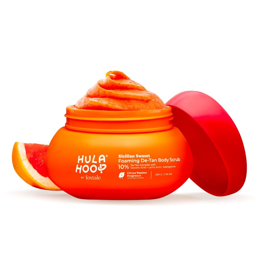 

Hula Hoop Foaming 10% De-Tan Body Scrub by Foxtale | Tan Removal & Soft-Smooth Skin |For Women & Men | All Skin Types | 200g 200 GM