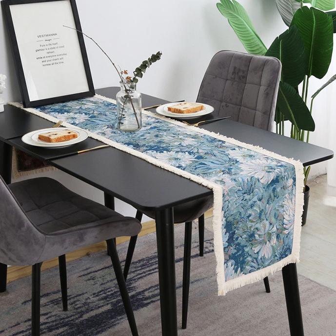 American Retro Table Runner Jacquard Fabric Ins Style Tassel Table Flag Coffee Table TV Cabinet Long Tablecloth