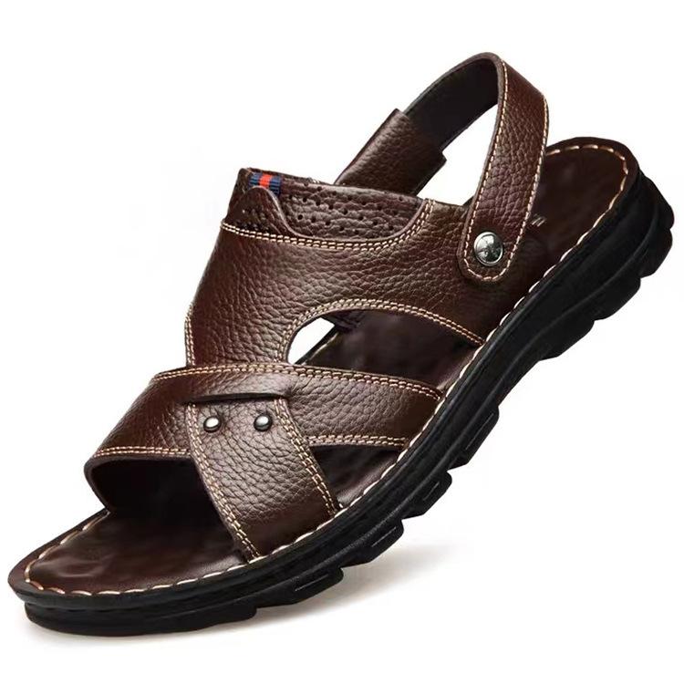 Fashion Classic Men's Sandals Solid Color PU Leather Man Summer Beach Slippers Casual Comfortable Open Toe Sandals Soft Gladiator Sandal