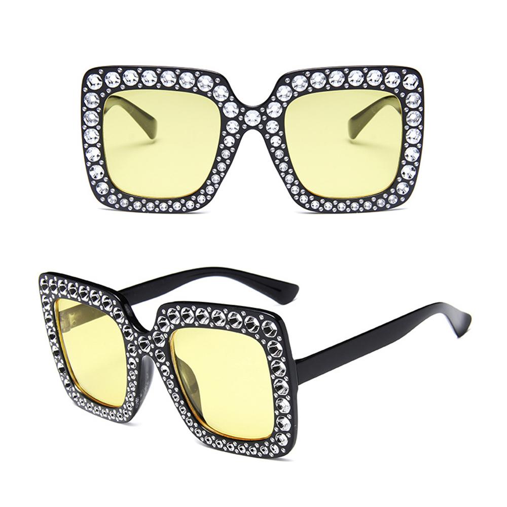 Lunettes de soleil surdimensionnées en cristal Lunettes de soleil carrées tendance pour femmes Lunettes rétro UV400