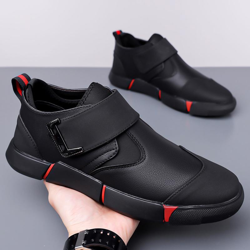 New men's casual leather shoes men's lazy shoes comfortable foot cover low top Velcro non-slip flat heel shock absorber round head