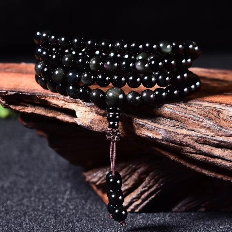 Rainbow Eye Obsidian 108 Mala Beads Prayer Multilayers Bracelet