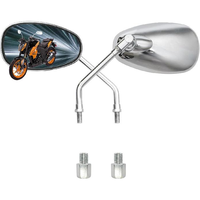 Universal 10mm Chrome Rearview Mirrors Oval 360 Degree Adjustable Side Mirrors Fit Street Bike Cruiser Touring Chopper Scooter GY6, for Honda