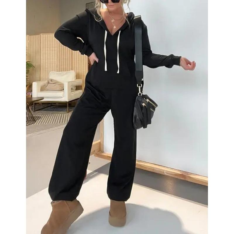 Spring and Autumn Jumpsuit Hoodie Set Women's Solid Color Casual Suit Hooded Top Elastic Waistband Ankle Pants New Fashion