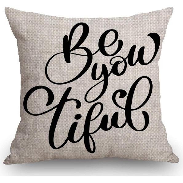 SSOIU Farmhouse Pillow Covers with Be You Tiful Quote 18 x 18 Inch for Farmhouse Decor Housewarming Presents for New Home