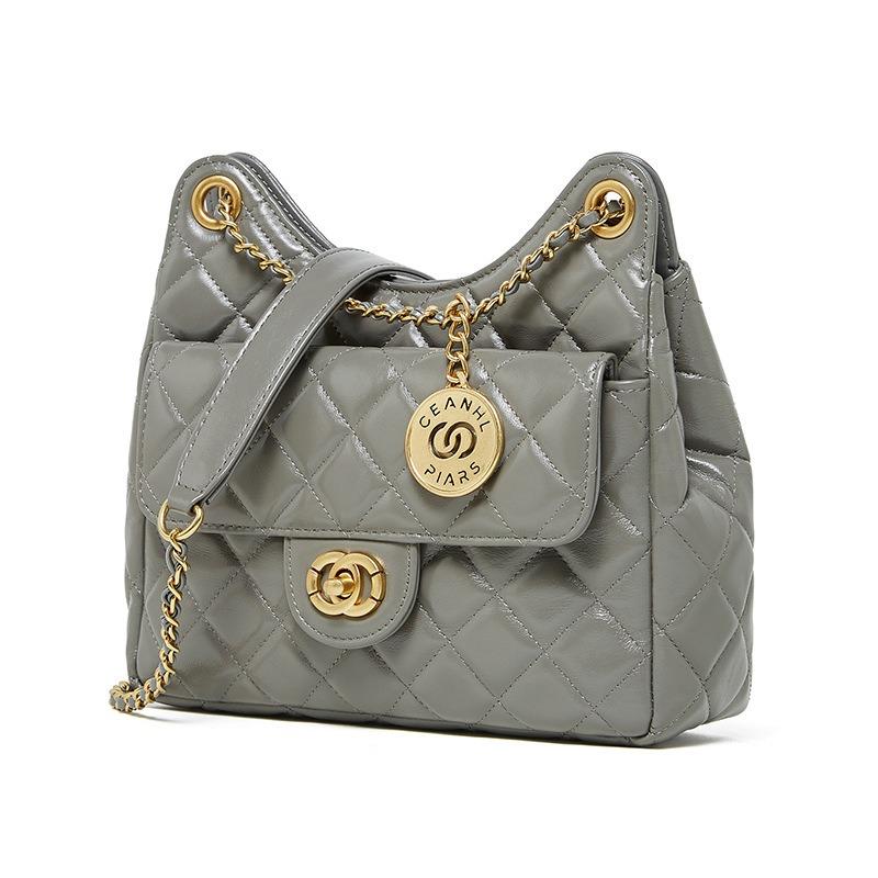 

Сумка из коровьей кожи с верхним слоем для женщин, маленькая, с цепочкой в клетку Fragrant Wind, через плечо серый