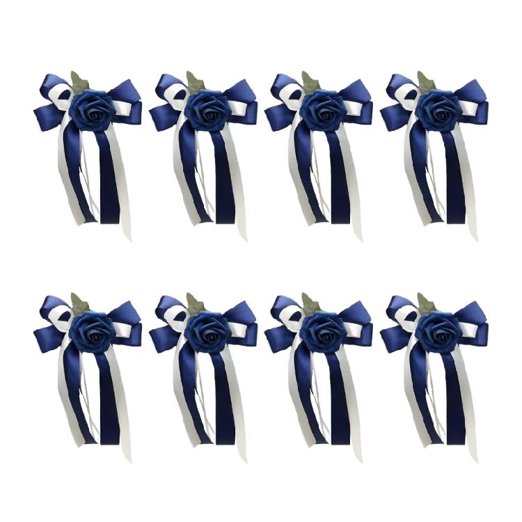 

Set of 8 Nuptial Car Adornment with Ribbons Beautiful Silk Bowknot Auto Glasses Adornment for Matrimonial Ceremony