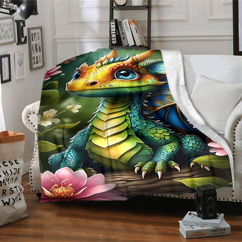1pc Dragon Flowers Blanket, Lightweight Flannel Throw Blanket For Sofa, Bed, Travel, Camping, Living Room, Office, Couch, Chair, And Bed