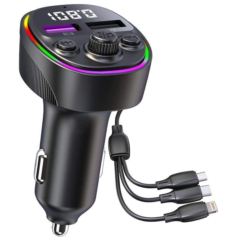 

CS1 3-In-1 66W Super Fast Car Charger MP3 Player Bluetooth-compatible FM Transmitter Car Charger with 3 Charging Cables As Shown A