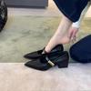 Soft Leather Version~ One-pedal Pointed Thick Heel Mary Jane Shoes Light Mouth One Word with French Commuter Light Mouth Temperament Single Shoes