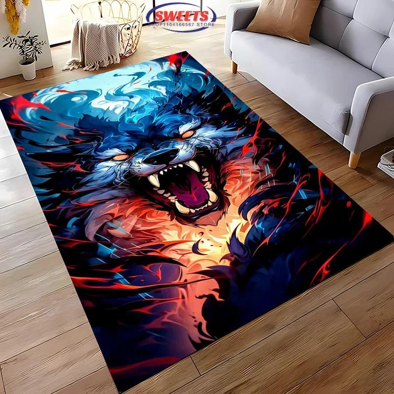 Brave Wolf Design Area Rug – Anti-Slip Sound Insulating Carpet for Living Room, Bedroom & Office – Durable & Soft Floor Rug