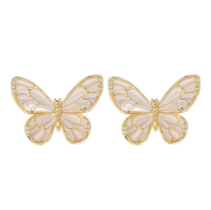 Korean Version Fashionable Simple Small Fresh White Dripping Oil Smart Butterfly Stud Earrings Light Luxury Temperament High-end Earrings