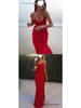 European-American Backless Spaghetti Strap Wave Slim-Fit Slit Maxi Dress