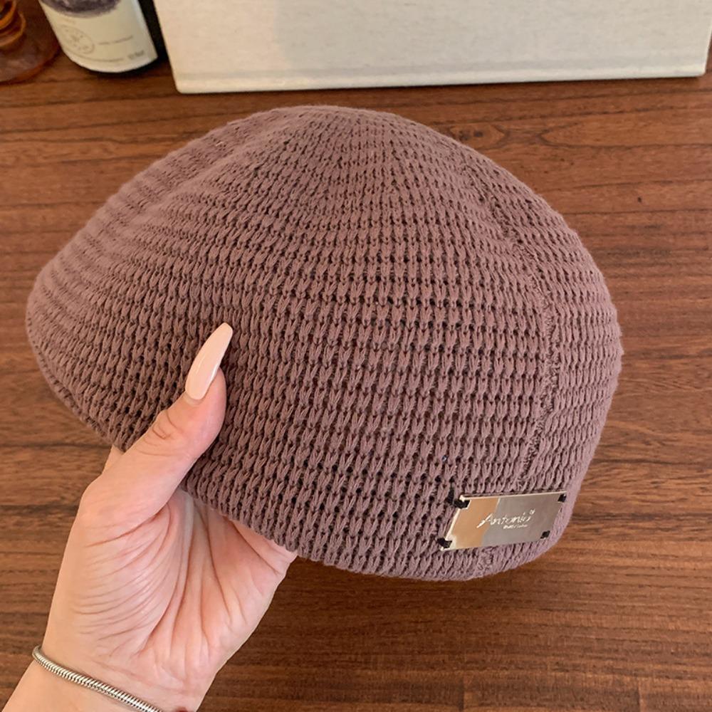 Breathable Weave Hat Vintage Crochet Knitted Cap Brimless Cap Hollowed Out Beret Hat  Beach