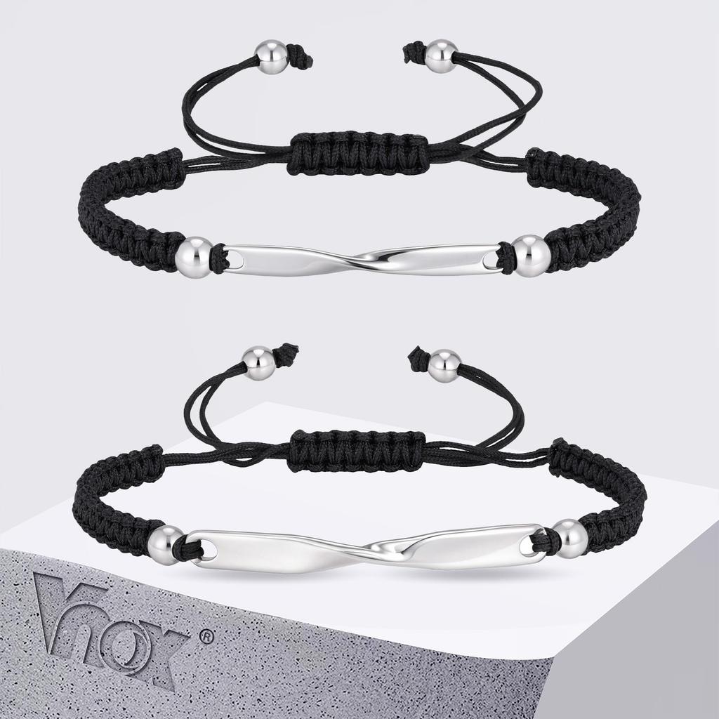 Vnox Stainless Steel Mobius Couple Bracelet, Adjustable Braided Rope Unisex Handmade Anniversary Jewelry Gift for Men Women