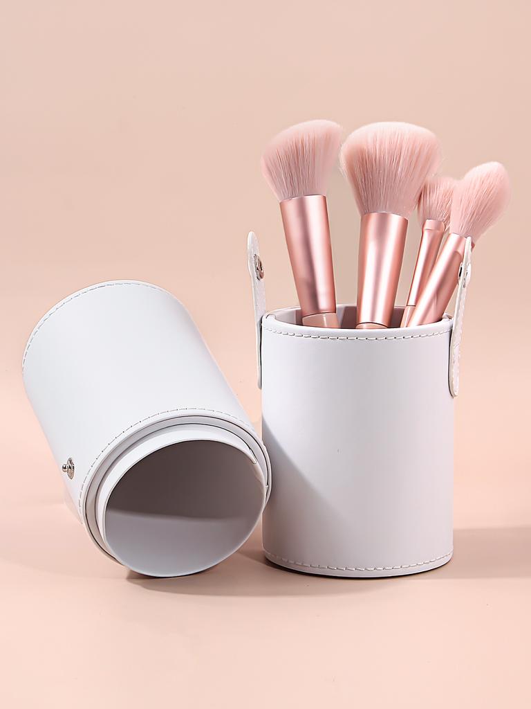 1pcs portable push-button PU leather makeup brush storage bucket with lid large capacity desktop travel makeup storage tool
