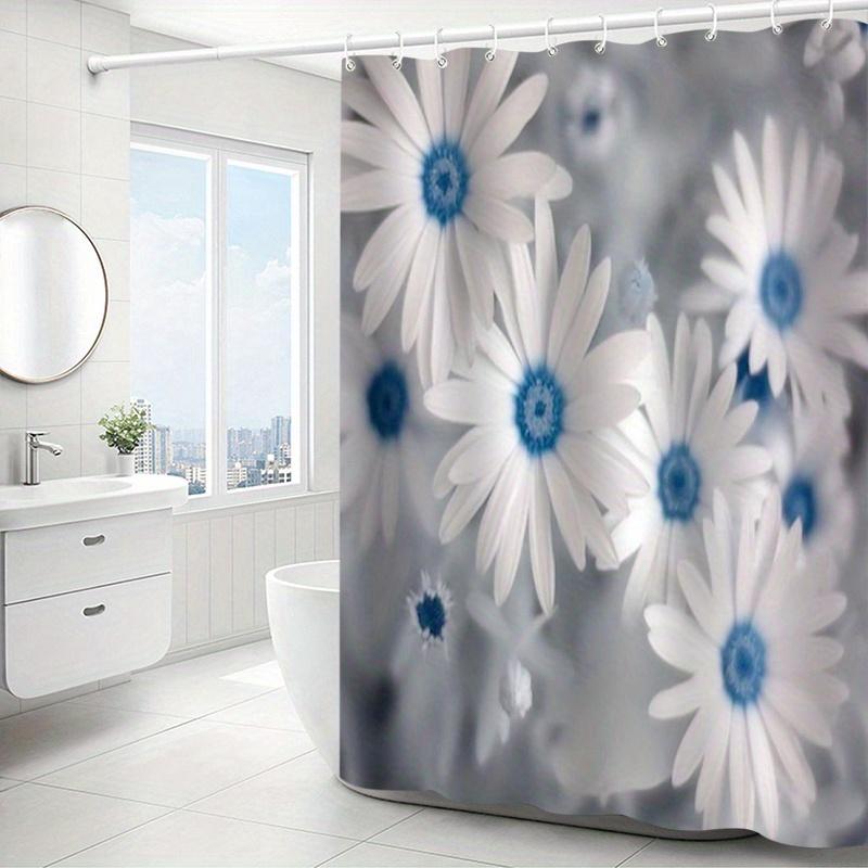 White Chrysanthemum Print Shower Curtain - Artistic Floral Design, Durable Polyester, Machine Washable, All-Season Bath Decor