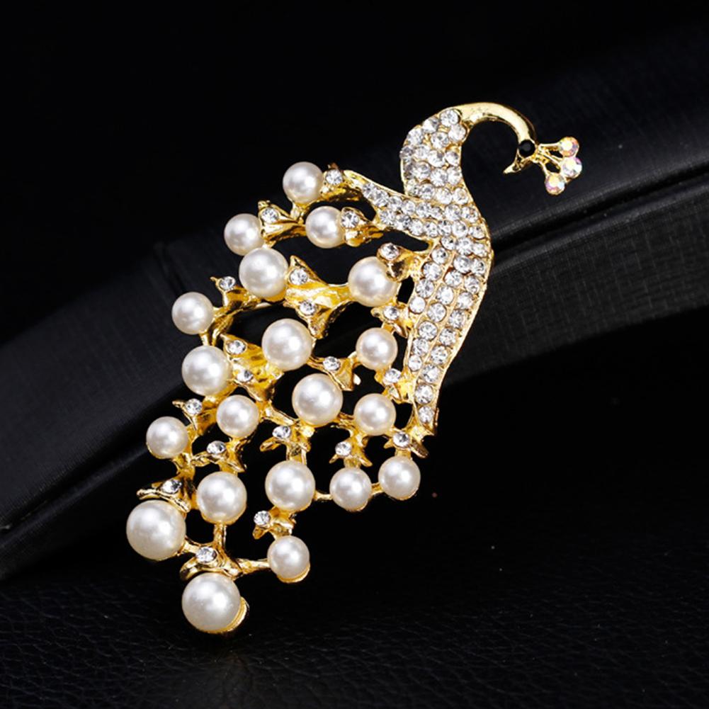 Women Girls Refined Brooches Fashionable High-end White Pearl Peacock Elegant Sparkling Rhinestone Breastpin Pin
