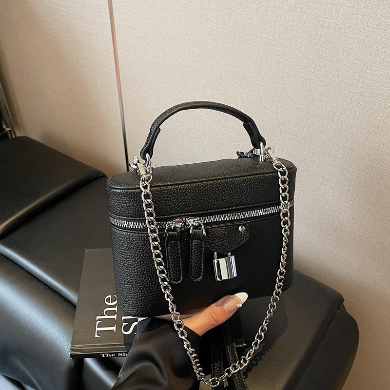 

Корейская версия модной сумки 2025 лето новая женская сумка простая личи узор сумка на плечо иностранный стиль цепочка сумка-мессенджер 18*7*13 чёрный